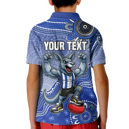 Personalized Kangaroos Football Mascot Kid Polo Shirt Aboriginal Dot Art Style Vibrant Indigenous Pattern Design