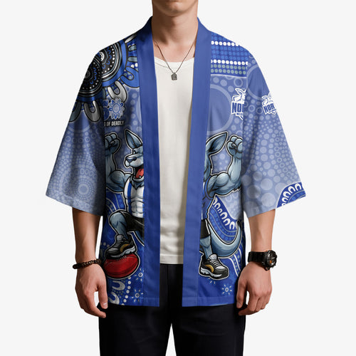 Personalized Kangaroos Football Mascot Kimono Aboriginal Dot Art Style Vibrant Indigenous Pattern Design
