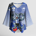 Personalized Kangaroos Football Mascot Kimono Sleeve Blouse Aboriginal Dot Art Style Vibrant Indigenous Pattern Design