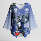 Personalized Kangaroos Football Mascot Kimono Sleeve Blouse Aboriginal Dot Art Style Vibrant Indigenous Pattern Design