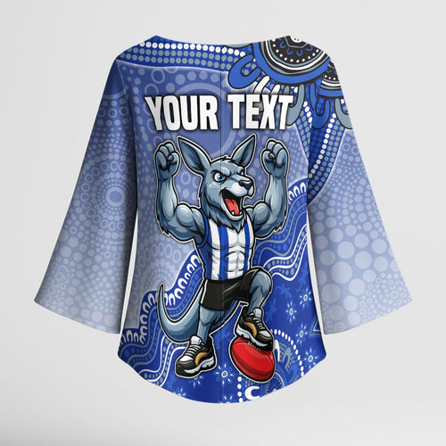 Personalized Kangaroos Football Mascot Kimono Sleeve Blouse Aboriginal Dot Art Style Vibrant Indigenous Pattern Design
