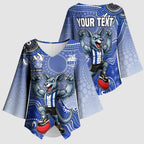 Personalized Kangaroos Football Mascot Kimono Sleeve Blouse Aboriginal Dot Art Style Vibrant Indigenous Pattern Design