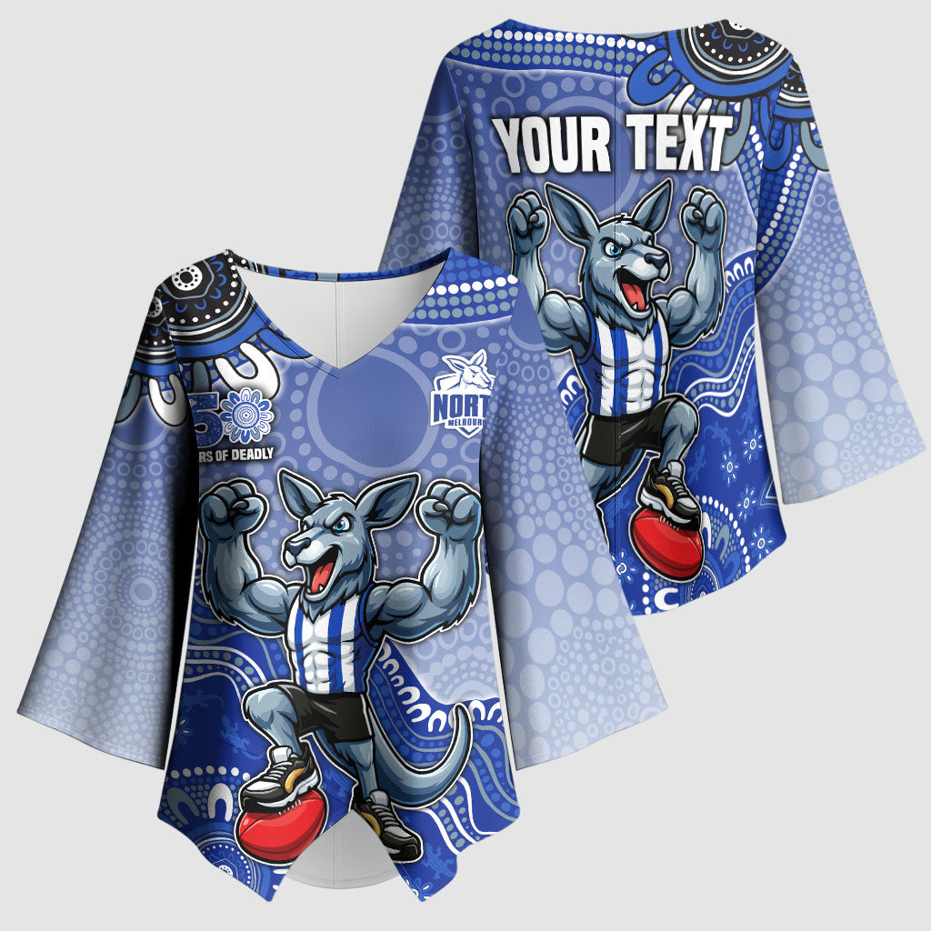 Personalized Kangaroos Football Mascot Kimono Sleeve Blouse Aboriginal Dot Art Style Vibrant Indigenous Pattern Design