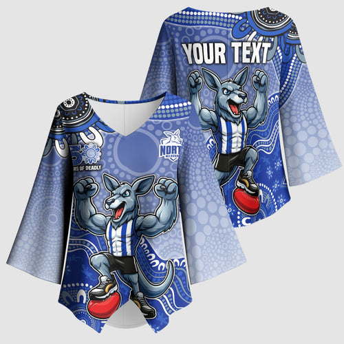 Personalized Kangaroos Football Mascot Kimono Sleeve Blouse Aboriginal Dot Art Style Vibrant Indigenous Pattern Design
