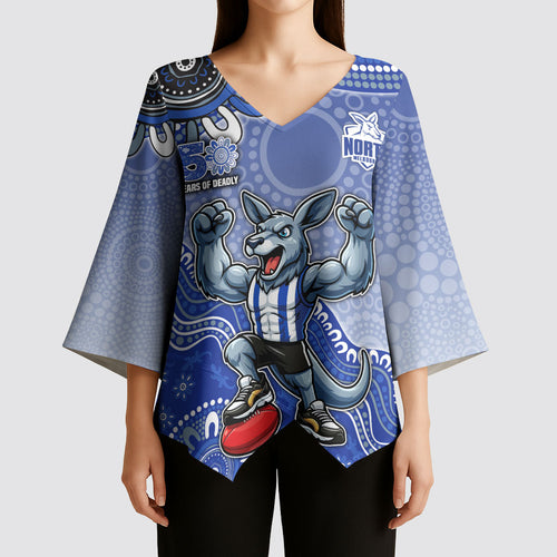 Personalized Kangaroos Football Mascot Kimono Sleeve Blouse Aboriginal Dot Art Style Vibrant Indigenous Pattern Design