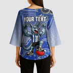 Personalized Kangaroos Football Mascot Kimono Sleeve Blouse Aboriginal Dot Art Style Vibrant Indigenous Pattern Design