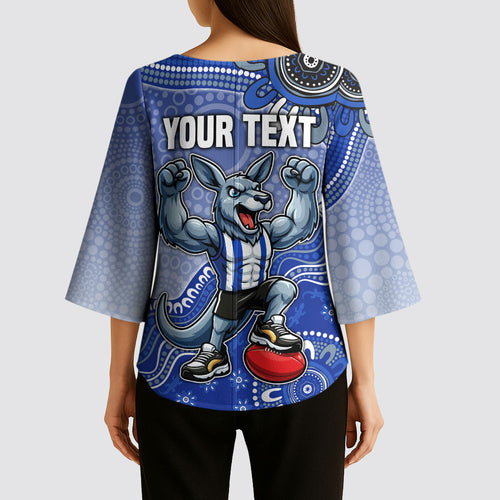 Personalized Kangaroos Football Mascot Kimono Sleeve Blouse Aboriginal Dot Art Style Vibrant Indigenous Pattern Design