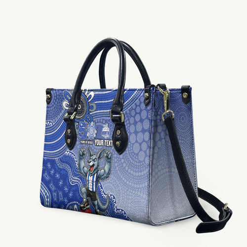 Personalized Kangaroos Football Mascot Leather Bag Aboriginal Dot Art Style Vibrant Indigenous Pattern Design