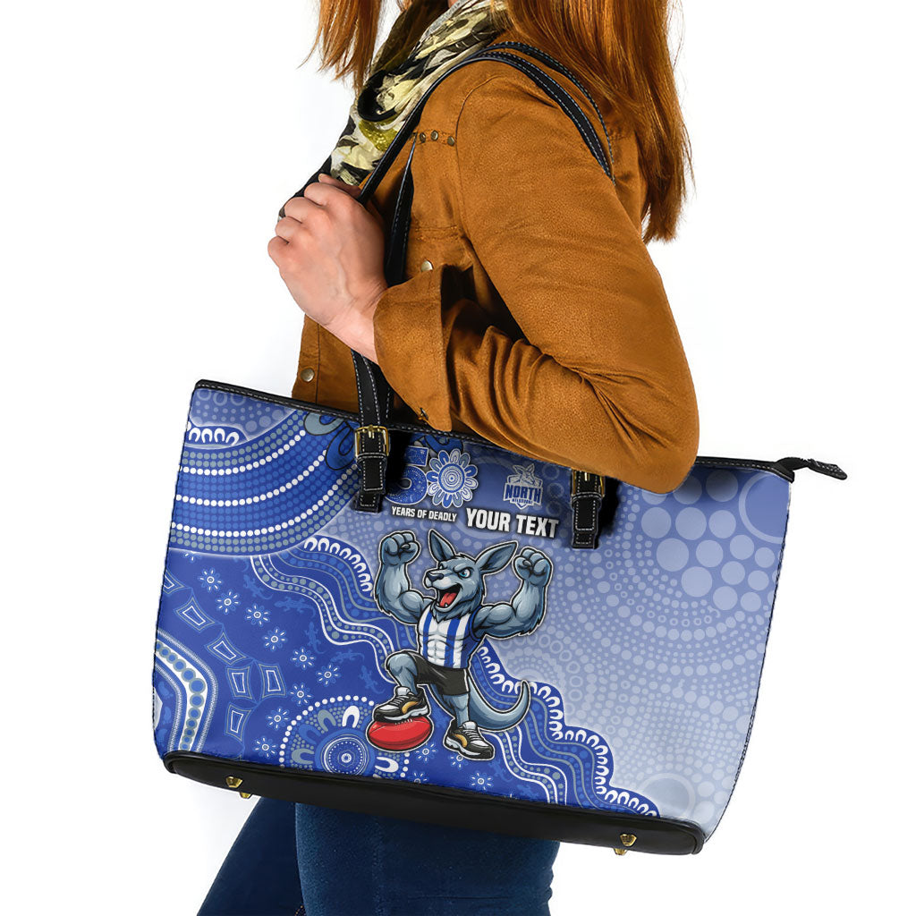 Personalized Kangaroos Football Mascot Leather Tote Bag Aboriginal Dot Art Style Vibrant Indigenous Pattern Design