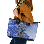 Personalized Kangaroos Football Mascot Leather Tote Bag Aboriginal Dot Art Style Vibrant Indigenous Pattern Design