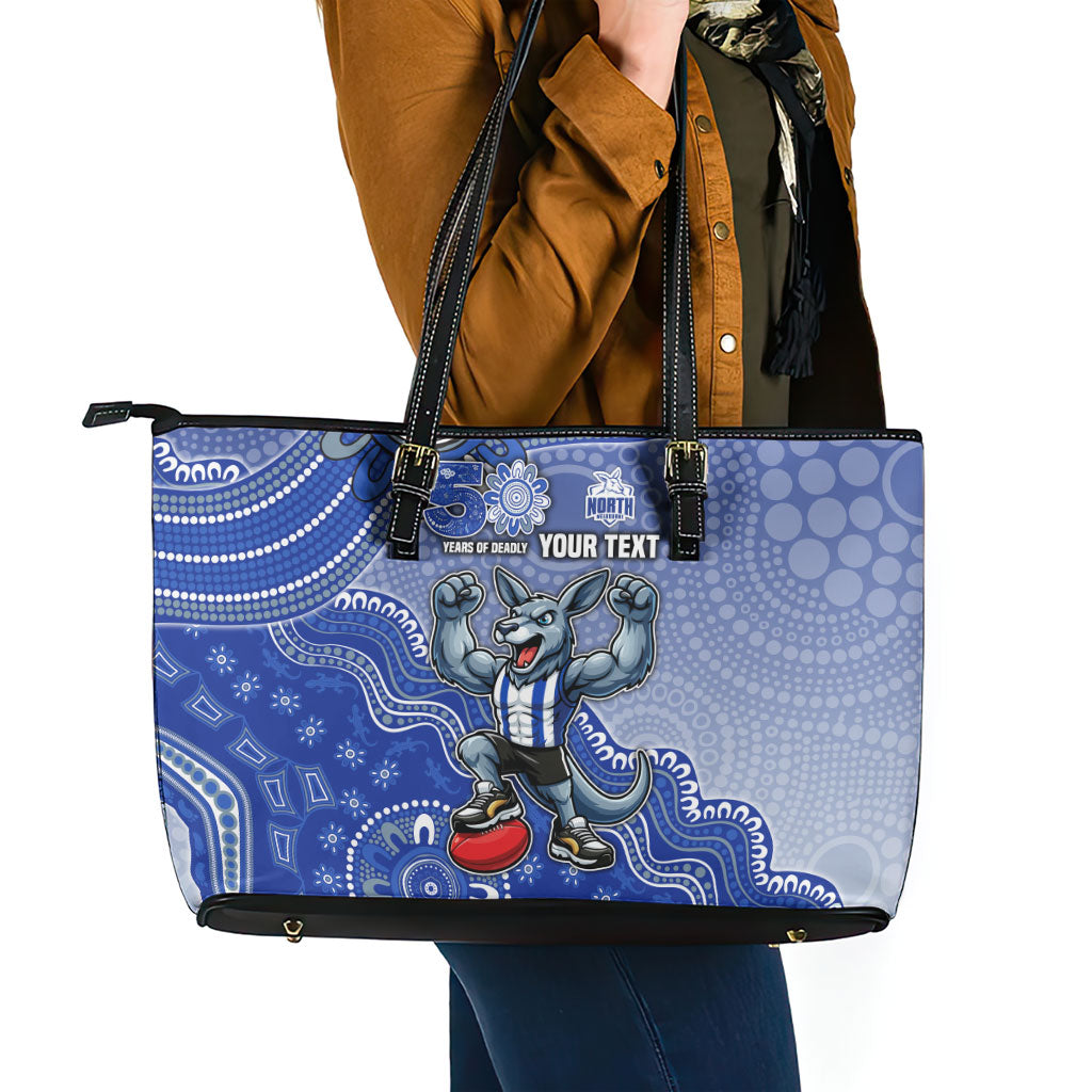 Personalized Kangaroos Football Mascot Leather Tote Bag Aboriginal Dot Art Style Vibrant Indigenous Pattern Design