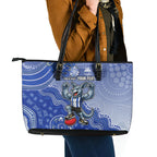 Personalized Kangaroos Football Mascot Leather Tote Bag Aboriginal Dot Art Style Vibrant Indigenous Pattern Design