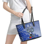 Personalized Kangaroos Football Mascot Leather Tote Bag Aboriginal Dot Art Style Vibrant Indigenous Pattern Design