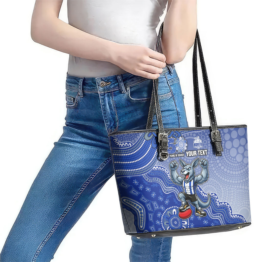Personalized Kangaroos Football Mascot Leather Tote Bag Aboriginal Dot Art Style Vibrant Indigenous Pattern Design