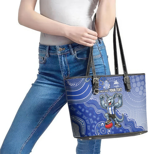 Personalized Kangaroos Football Mascot Leather Tote Bag Aboriginal Dot Art Style Vibrant Indigenous Pattern Design