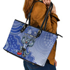 Personalized Kangaroos Football Mascot Leather Tote Bag Aboriginal Dot Art Style Vibrant Indigenous Pattern Design