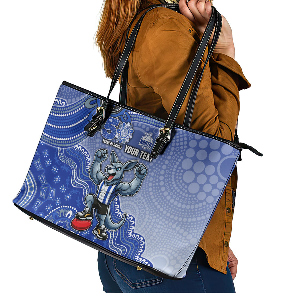 Personalized Kangaroos Football Mascot Leather Tote Bag Aboriginal Dot Art Style Vibrant Indigenous Pattern Design
