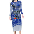 Personalized Kangaroos Football Mascot Long Sleeve Bodycon Dress Aboriginal Dot Art Style Vibrant Indigenous Pattern Design