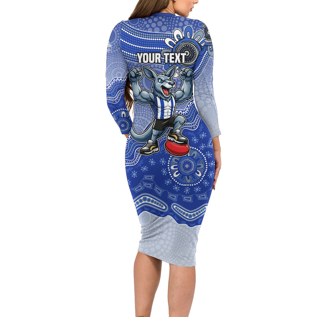 Personalized Kangaroos Football Mascot Long Sleeve Bodycon Dress Aboriginal Dot Art Style Vibrant Indigenous Pattern Design