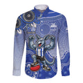Personalized Kangaroos Football Mascot Long Sleeve Button Shirt Aboriginal Dot Art Style Vibrant Indigenous Pattern Design