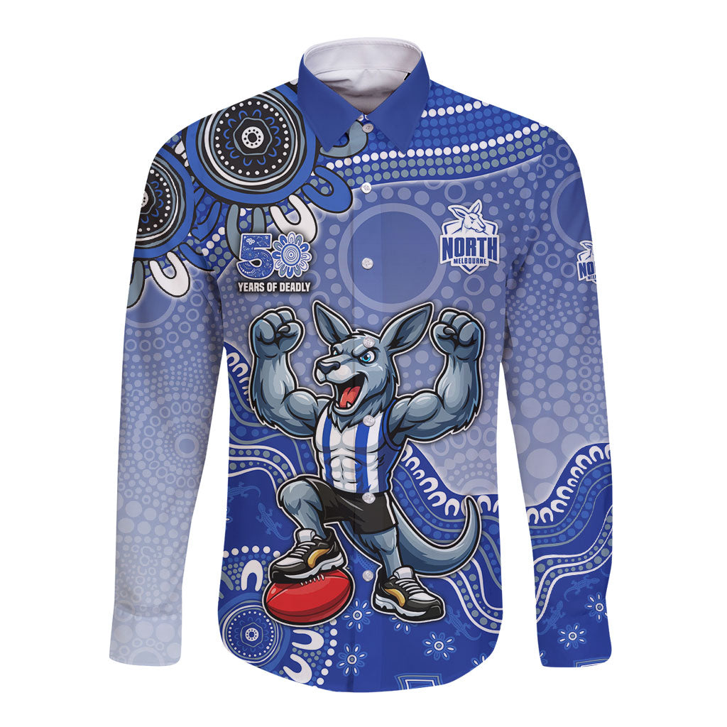 Personalized Kangaroos Football Mascot Long Sleeve Button Shirt Aboriginal Dot Art Style Vibrant Indigenous Pattern Design