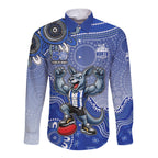 Personalized Kangaroos Football Mascot Long Sleeve Button Shirt Aboriginal Dot Art Style Vibrant Indigenous Pattern Design