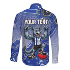 Personalized Kangaroos Football Mascot Long Sleeve Button Shirt Aboriginal Dot Art Style Vibrant Indigenous Pattern Design