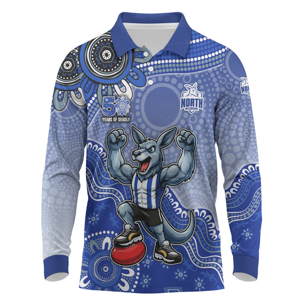 Personalized Kangaroos Football Mascot Long Sleeve Polo Shirt Aboriginal Dot Art Style Vibrant Indigenous Pattern Design