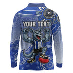Personalized Kangaroos Football Mascot Long Sleeve Polo Shirt Aboriginal Dot Art Style Vibrant Indigenous Pattern Design