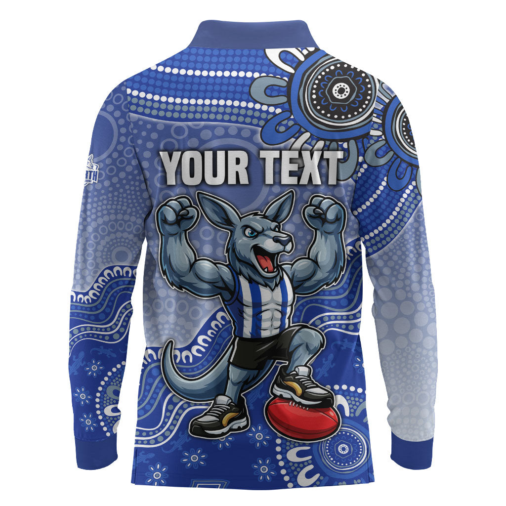 Personalized Kangaroos Football Mascot Long Sleeve Polo Shirt Aboriginal Dot Art Style Vibrant Indigenous Pattern Design