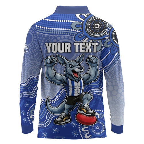 Personalized Kangaroos Football Mascot Long Sleeve Polo Shirt Aboriginal Dot Art Style Vibrant Indigenous Pattern Design