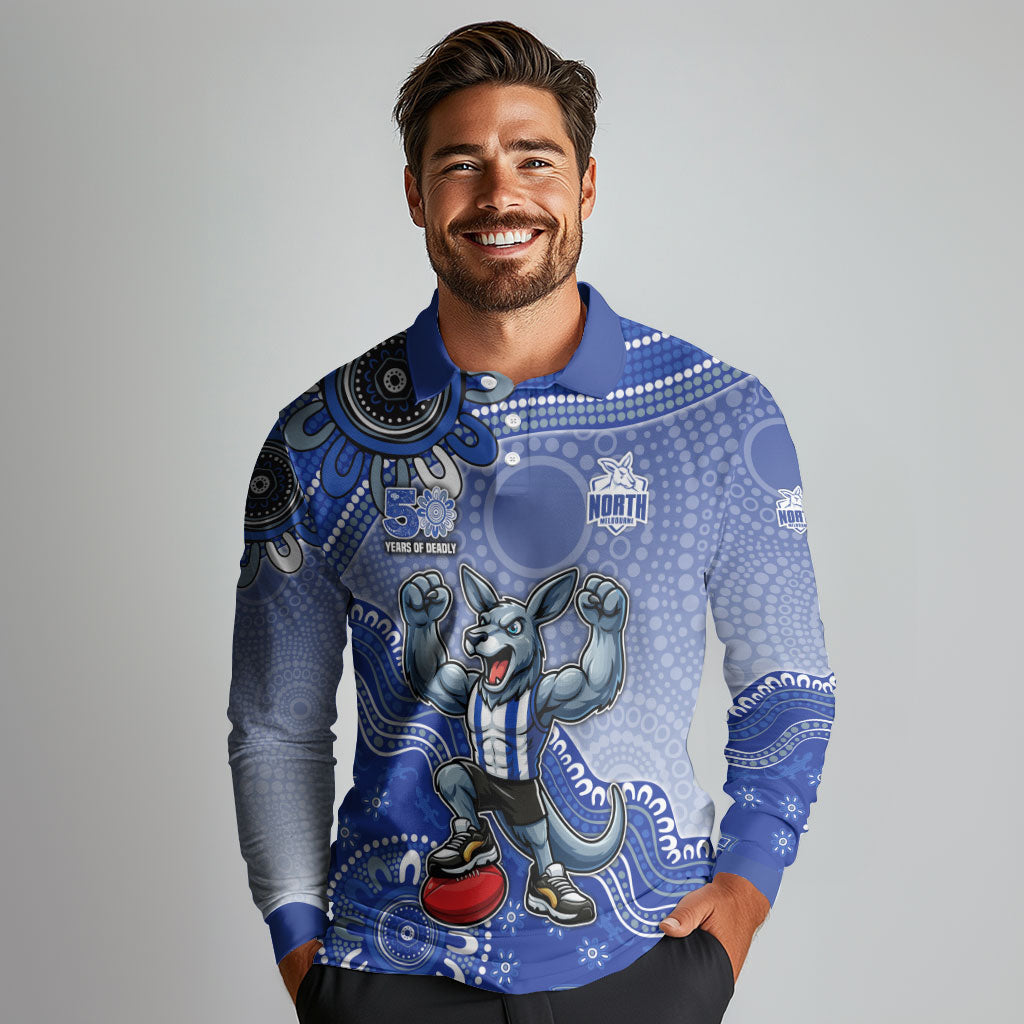 Personalized Kangaroos Football Mascot Long Sleeve Polo Shirt Aboriginal Dot Art Style Vibrant Indigenous Pattern Design