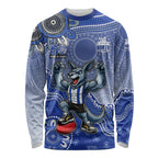 Personalized Kangaroos Football Mascot Long Sleeve Shirt Aboriginal Dot Art Style Vibrant Indigenous Pattern Design