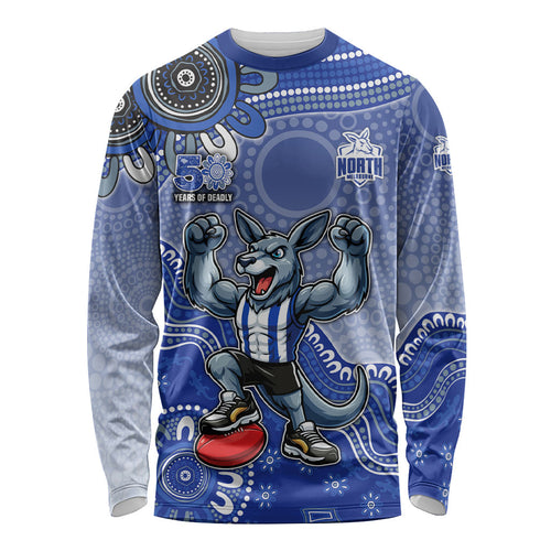 Personalized Kangaroos Football Mascot Long Sleeve Shirt Aboriginal Dot Art Style Vibrant Indigenous Pattern Design