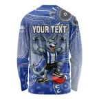 Personalized Kangaroos Football Mascot Long Sleeve Shirt Aboriginal Dot Art Style Vibrant Indigenous Pattern Design