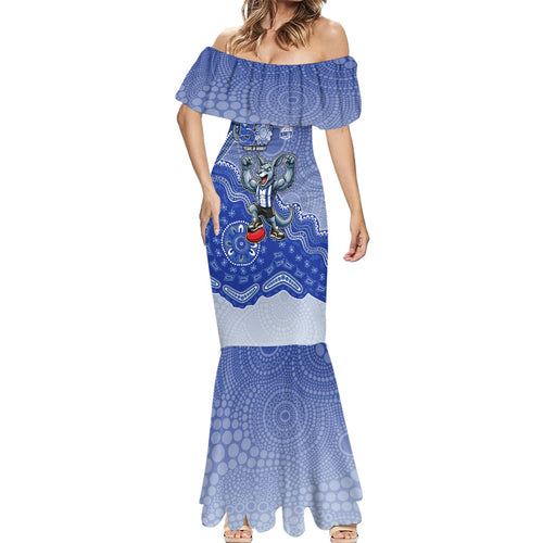Personalized Kangaroos Football Mascot Mermaid Dress Aboriginal Dot Art Style Vibrant Indigenous Pattern Design