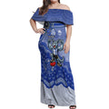 Personalized Kangaroos Football Mascot Off Shoulder Maxi Dress Aboriginal Dot Art Style Vibrant Indigenous Pattern Design