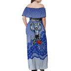Personalized Kangaroos Football Mascot Off Shoulder Maxi Dress Aboriginal Dot Art Style Vibrant Indigenous Pattern Design