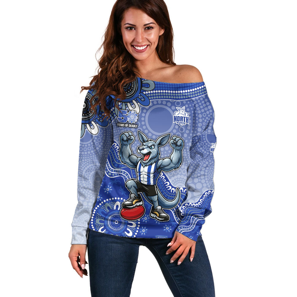Personalized Kangaroos Football Mascot Off Shoulder Sweater Aboriginal Dot Art Style Vibrant Indigenous Pattern Design