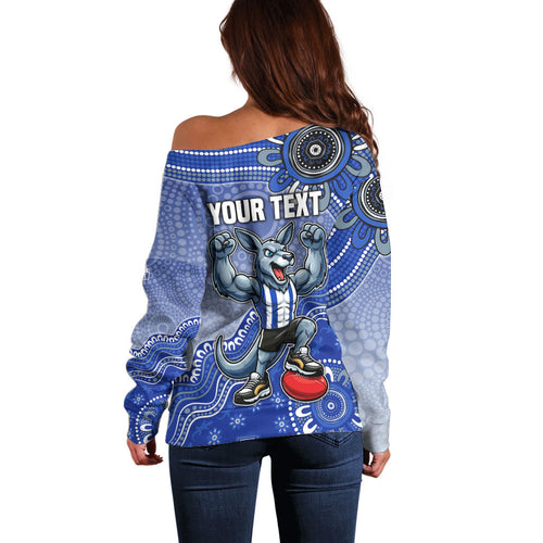 Personalized Kangaroos Football Mascot Off Shoulder Sweater Aboriginal Dot Art Style Vibrant Indigenous Pattern Design