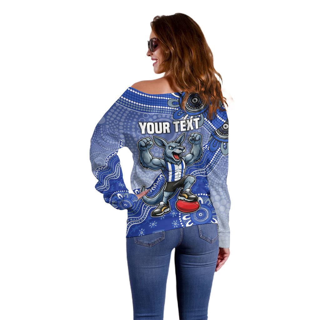 Personalized Kangaroos Football Mascot Off Shoulder Sweater Aboriginal Dot Art Style Vibrant Indigenous Pattern Design