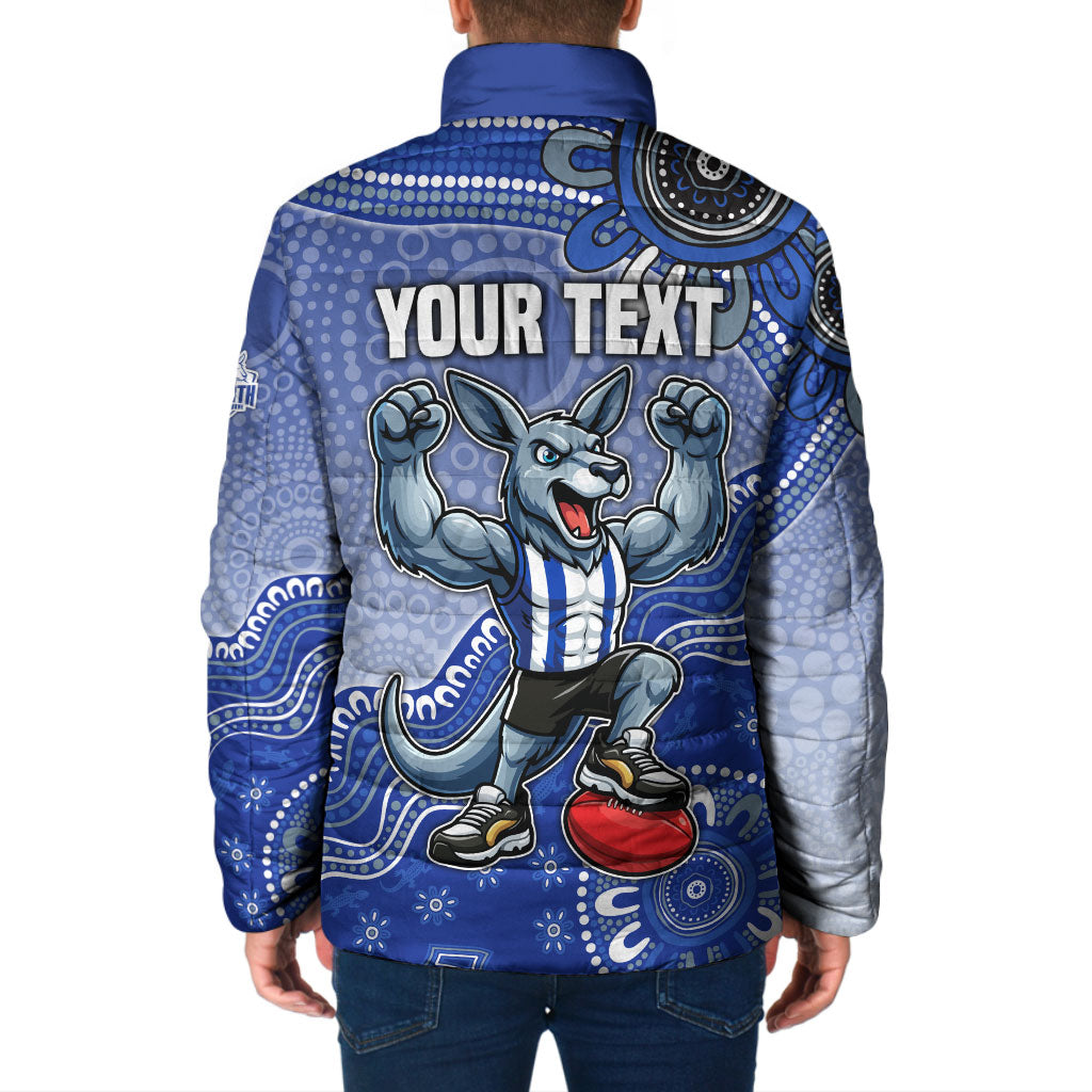 Personalized Kangaroos Football Mascot Padded Jacket Aboriginal Dot Art Style Vibrant Indigenous Pattern Design