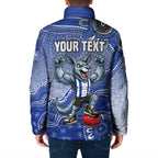 Personalized Kangaroos Football Mascot Padded Jacket Aboriginal Dot Art Style Vibrant Indigenous Pattern Design