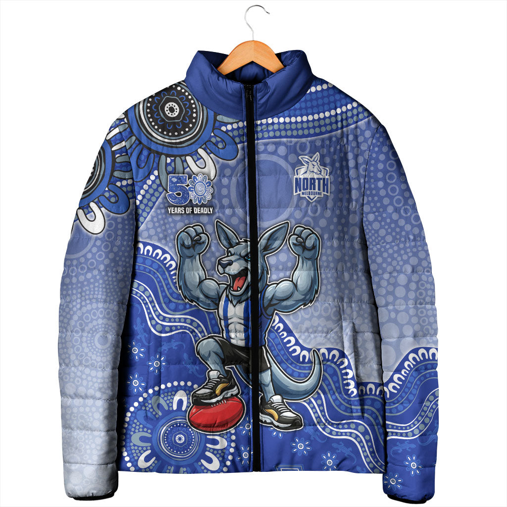 Personalized Kangaroos Football Mascot Padded Jacket Aboriginal Dot Art Style Vibrant Indigenous Pattern Design