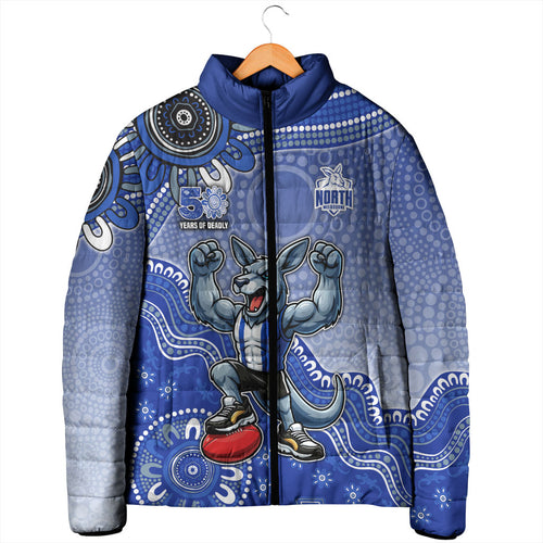 Personalized Kangaroos Football Mascot Padded Jacket Aboriginal Dot Art Style Vibrant Indigenous Pattern Design