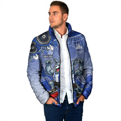 Personalized Kangaroos Football Mascot Padded Jacket Aboriginal Dot Art Style Vibrant Indigenous Pattern Design