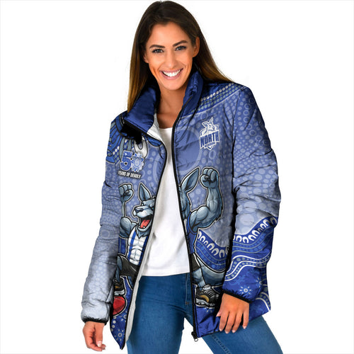 Personalized Kangaroos Football Mascot Padded Jacket Aboriginal Dot Art Style Vibrant Indigenous Pattern Design
