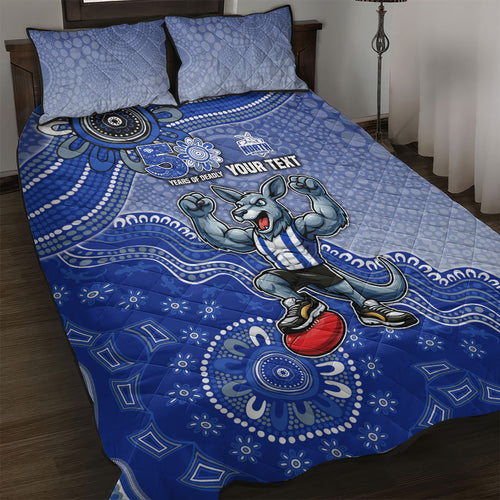 Personalized Kangaroos Football Mascot Quilt Bed Set Aboriginal Dot Art Style Vibrant Indigenous Pattern Design