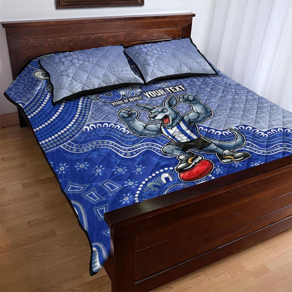 Personalized Kangaroos Football Mascot Quilt Bed Set Aboriginal Dot Art Style Vibrant Indigenous Pattern Design