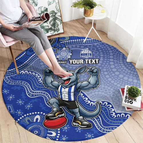 Personalized Kangaroos Football Mascot Round Carpet Aboriginal Dot Art Style Vibrant Indigenous Pattern Design